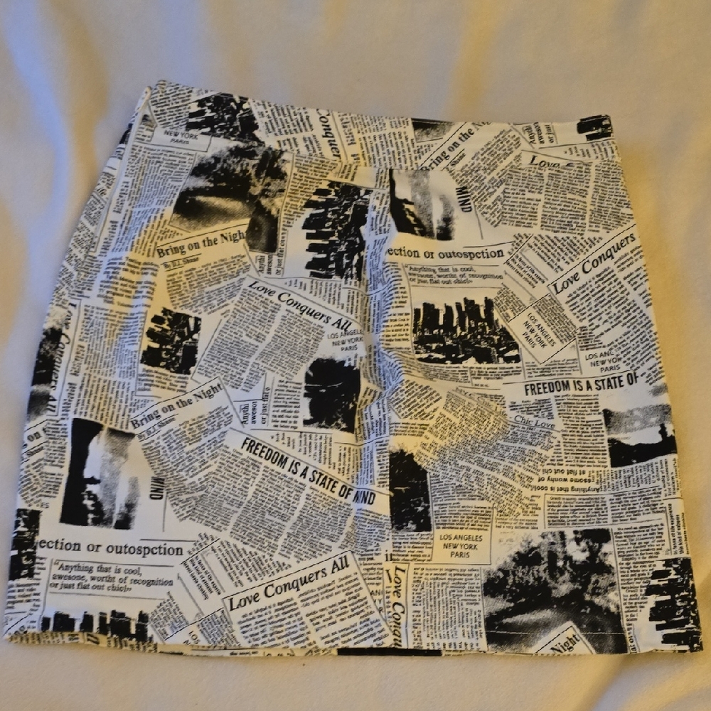 Black and White Newspaper Print Skirt
